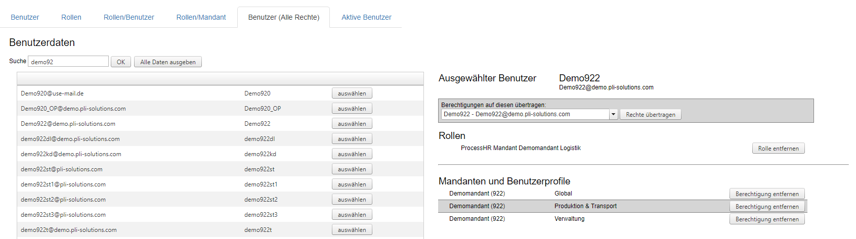 Administration - Benuzterverwaltung - Benutzer (Alle Rechte)
