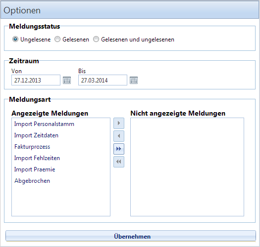Administration - Meldungen - Optionen