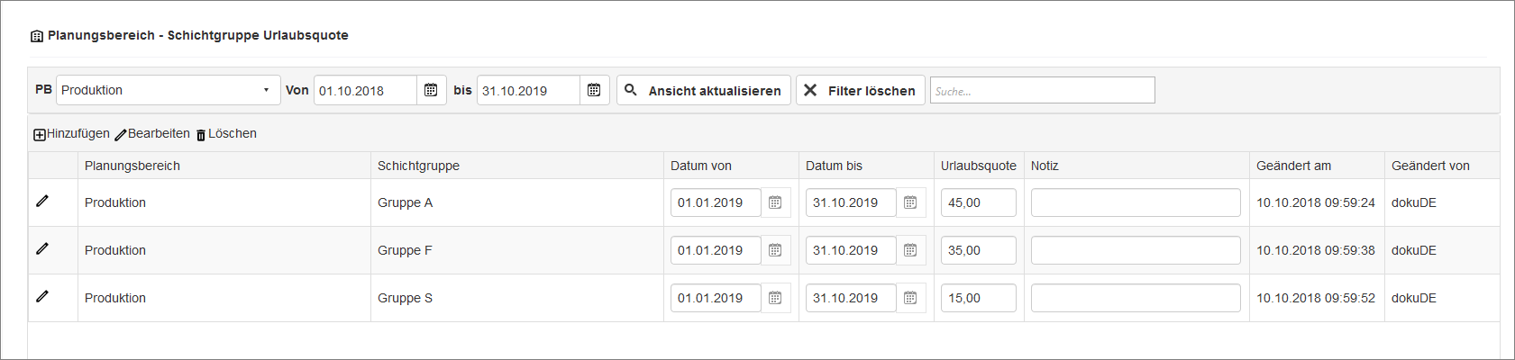 Grundlagen - Planungsbereich - Planungsbereich Urlaubsquote Schichtgruppe
