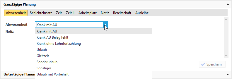 Planung - Mitarbeiter Detailplanung - Abwesenheit