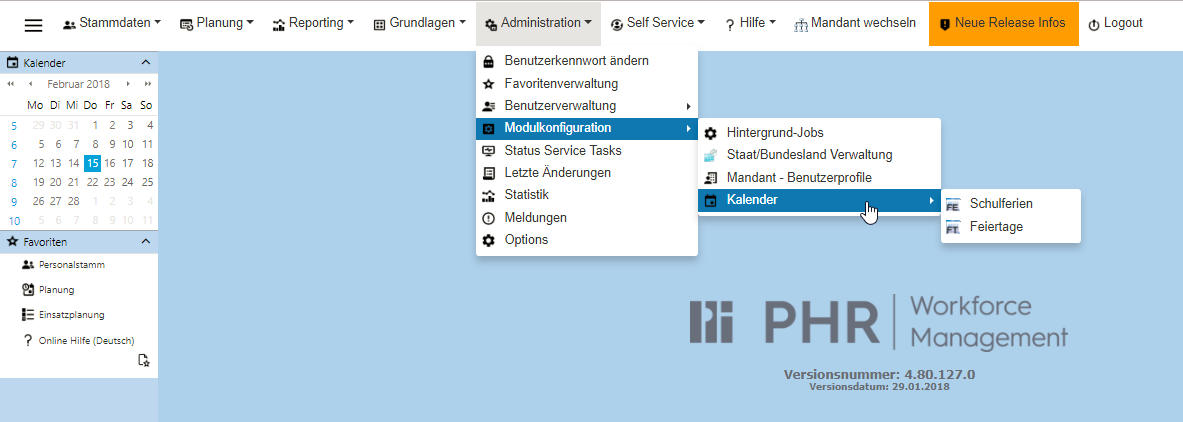 Administration - Modulkonfiguration - Kalender