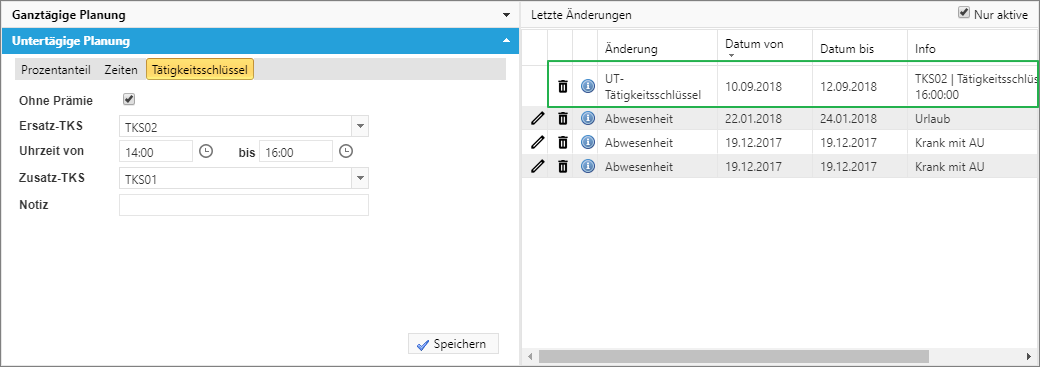 Planung - Mitarbeiter Detailplanung - Untertägige Planung - Tätigkeitsschlüssel