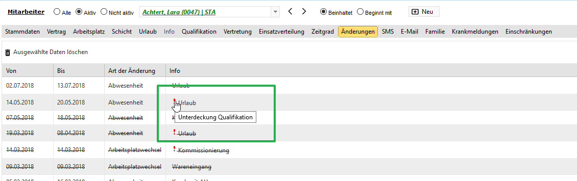 Planung - Regelprüfung (Anzeige im Personalstamm)
