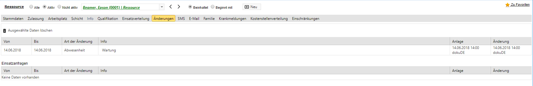 Stammdaten - Ressource - Änderungen