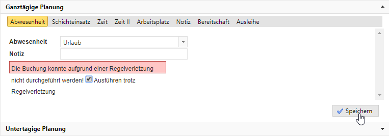 Urlaubskreis - Ausführen trotz Regelverletzung