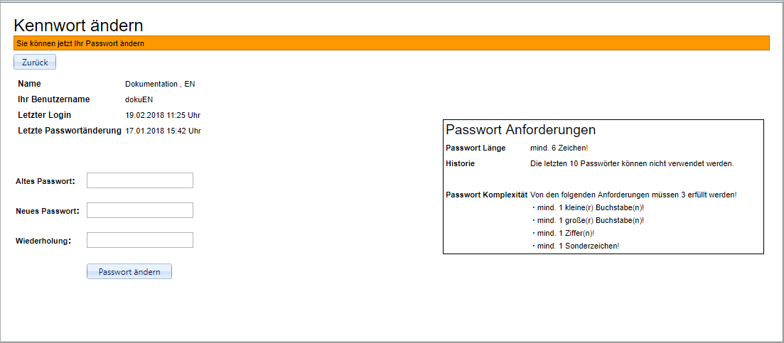 Administration - Benutzerkennwort ändern