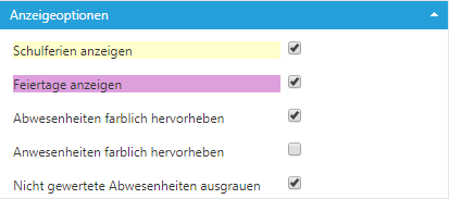 &nbsp;Planung - Abwesenheitserfassung - Anzeigeoptionen