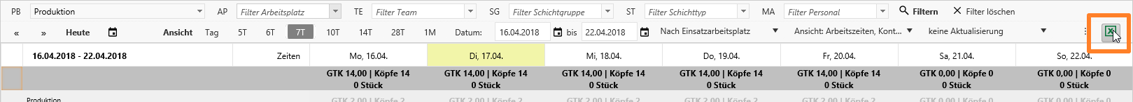 Planung - Planung - Excel Export