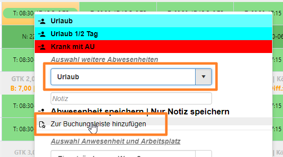 Planung - Planung - Schnellbuchleiste konfigurieren