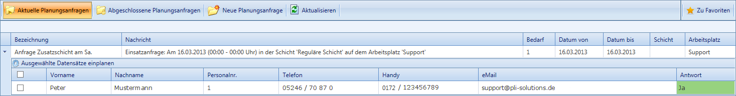 Planung - Planungsanfragen via SMS (Details)