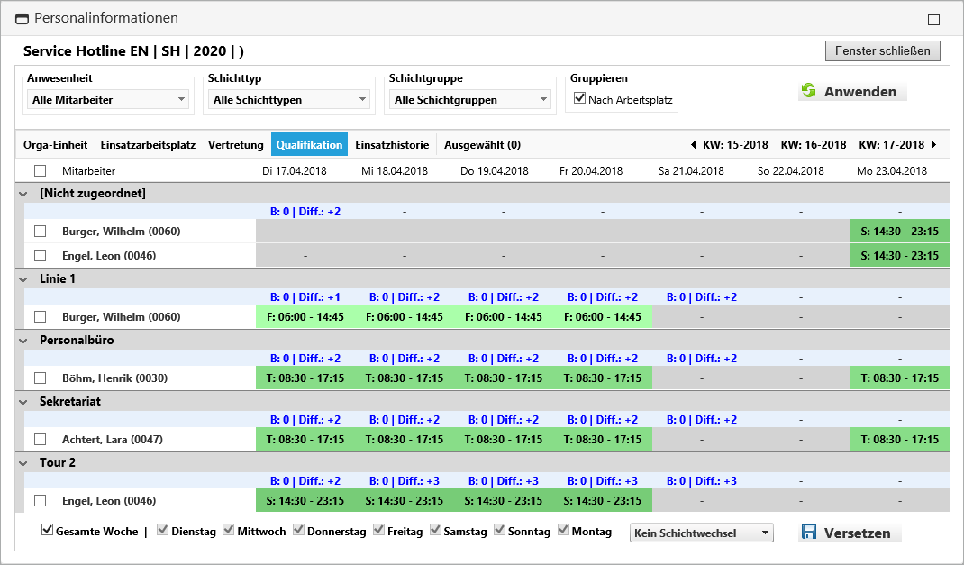 Planung - Wochenplanung - Details - Personalfinder
