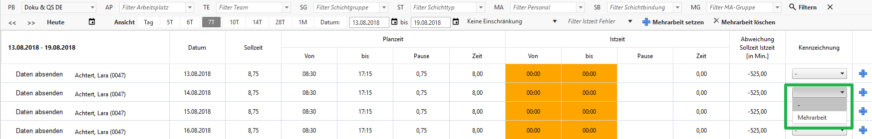 Planung - Zeiten - Mehrarbeit