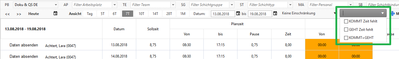 Planung - Zeiten - Einschränkung KOMMT/GEHT