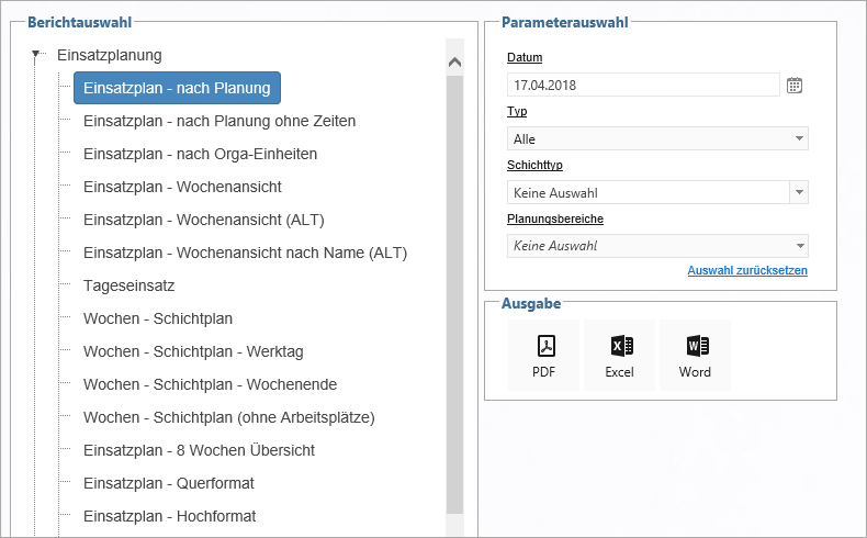 Reporting - Einsatzplanung