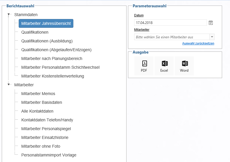 Reporting - Mitarbeiterdaten