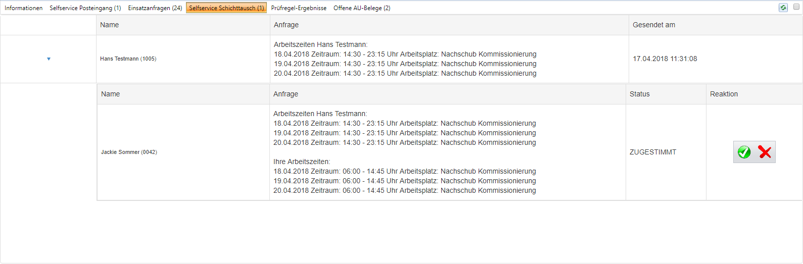 Stammdaten - Informationsfenster - Schichttauschanfragen Stammdaten - Informationsfenster - Schichttauschanfragen