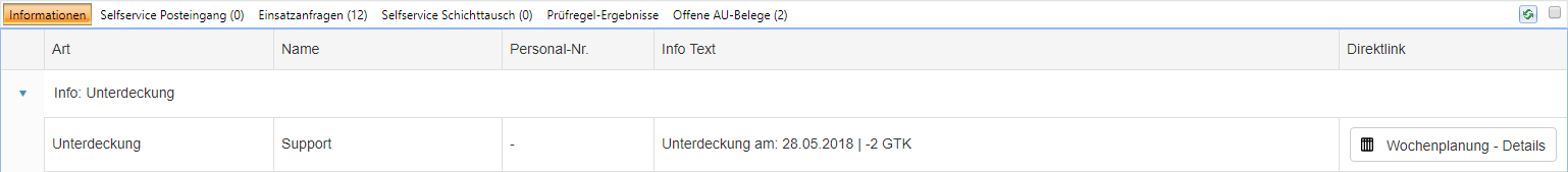 Urlaubskreis - Meldung Informationsfenster