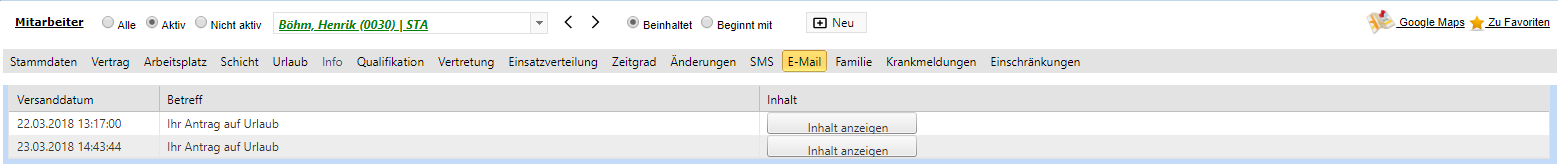 Stammdaten - Personalstamm - E-Mail