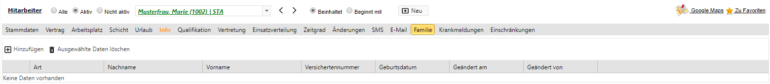 Stammdaten - Personalstamm - Familie