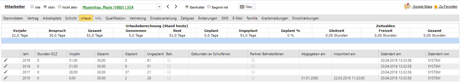 Stammdaten - Personalstamm - Urlaub