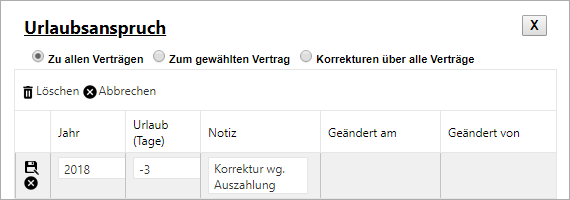 Stammdaten - Personalstamm - Vertrag - Korrektur Urlaubsanspruch erfassen