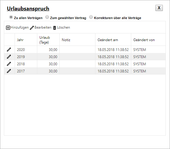Stammdaten - Personalstamm - Vertrag - Korrektur Urlaubsanspruch