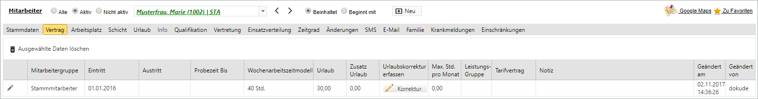 Stammdaten - Personalstamm - Vertrag