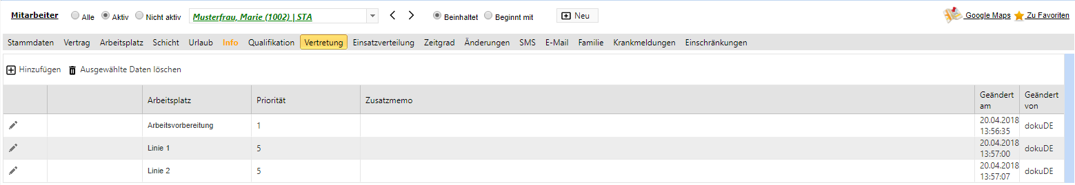 Stammdaten - Personalstamm - Vertretung