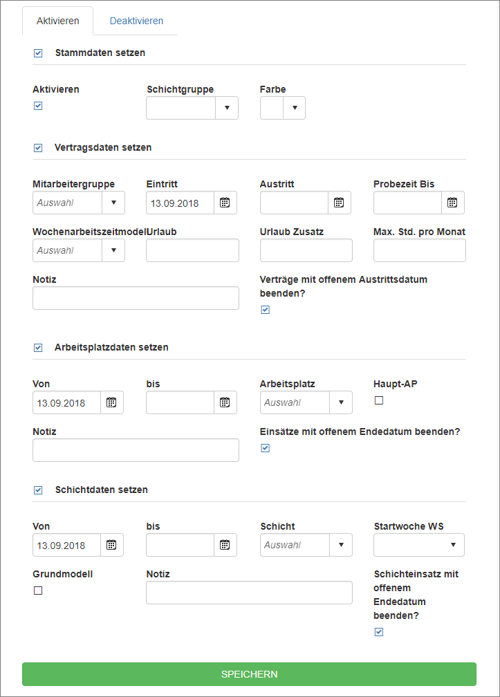 Stammdaten - Planungsstammdaten mehrere Mitarbeiter - Optionen