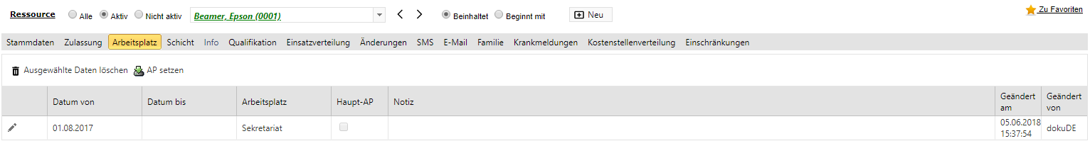 Stammdaten - Ressource - Arbeitsplatz