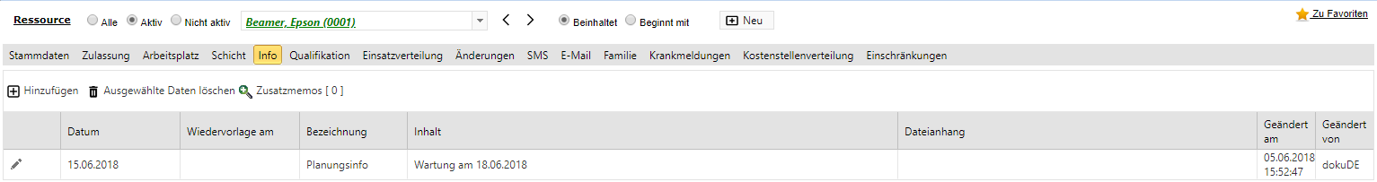 Stammdaten - Ressource - Info