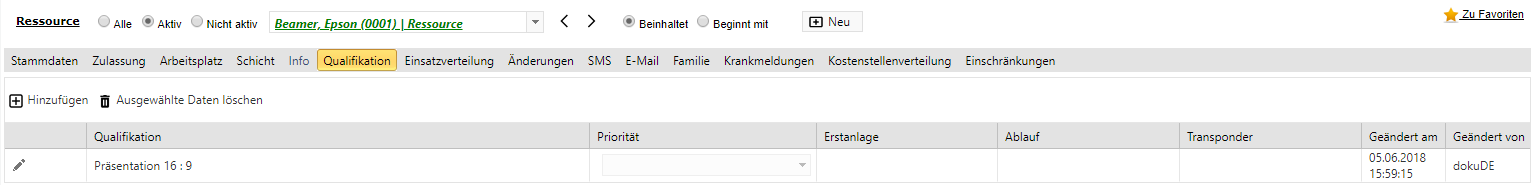 Stammdaten - Ressource - Qualifikation