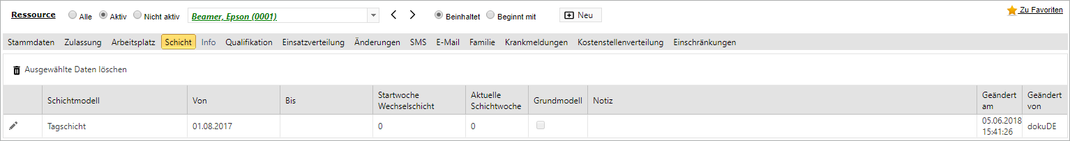 Stammdaten - Ressource - Schicht